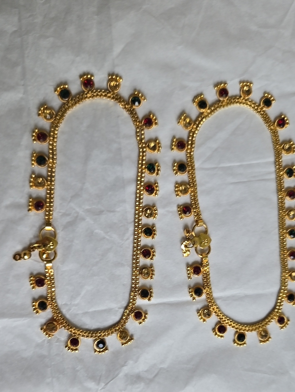 22k Gold Plated Anklets with Red and Green Stone Accents - Women Jewelry